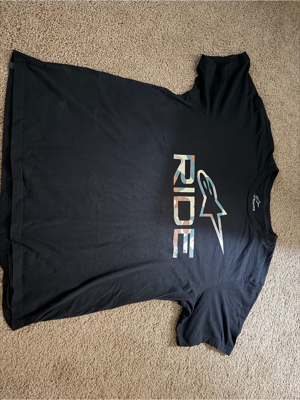 Alpinestars Black Short Sleeve Tee with camo'RIDE' Logo